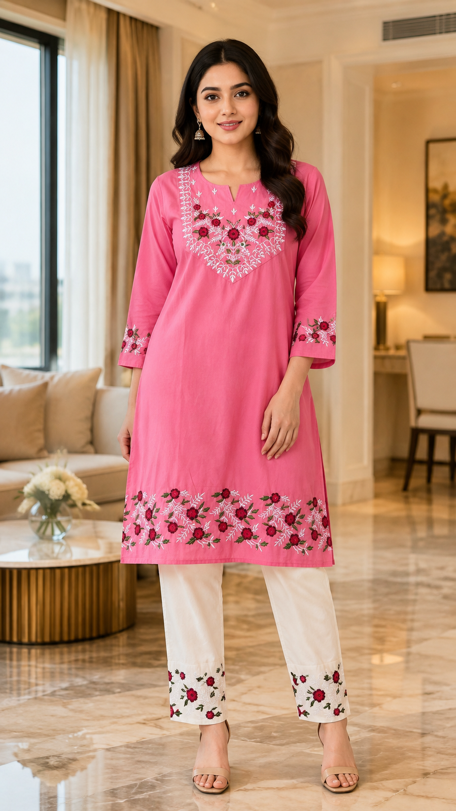 Floral Gulabi Kurti Set