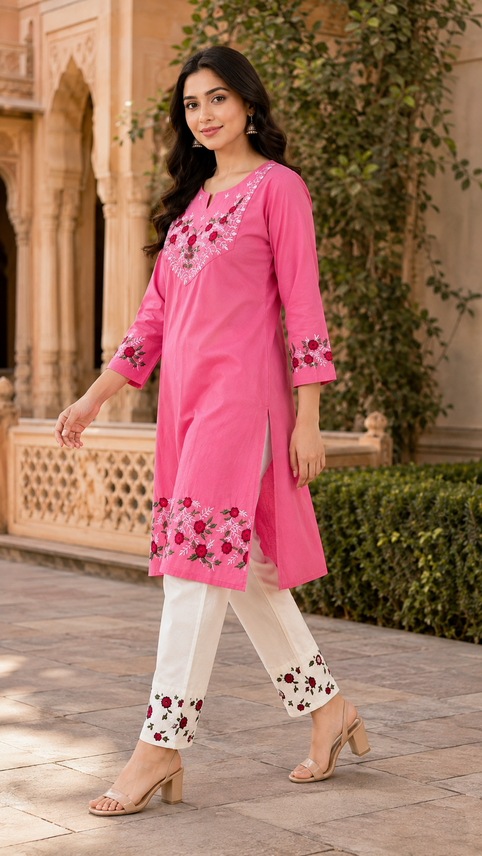 Floral Gulabi Kurti Set