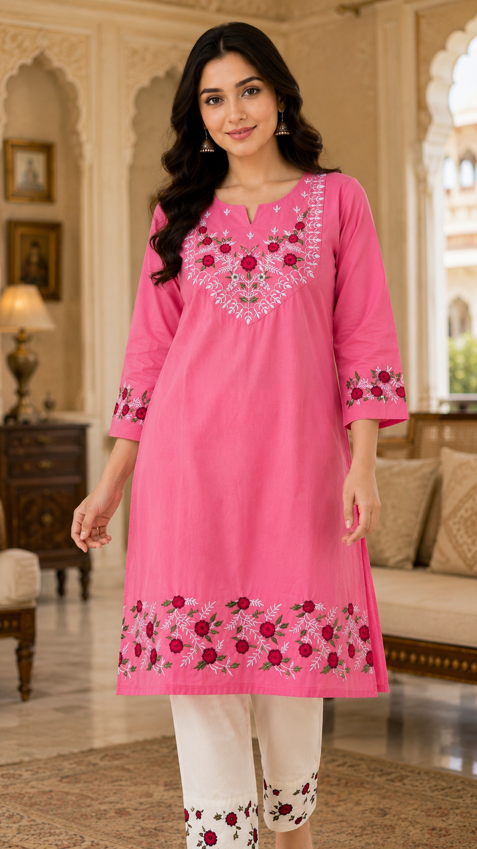Floral Gulabi Kurti Set