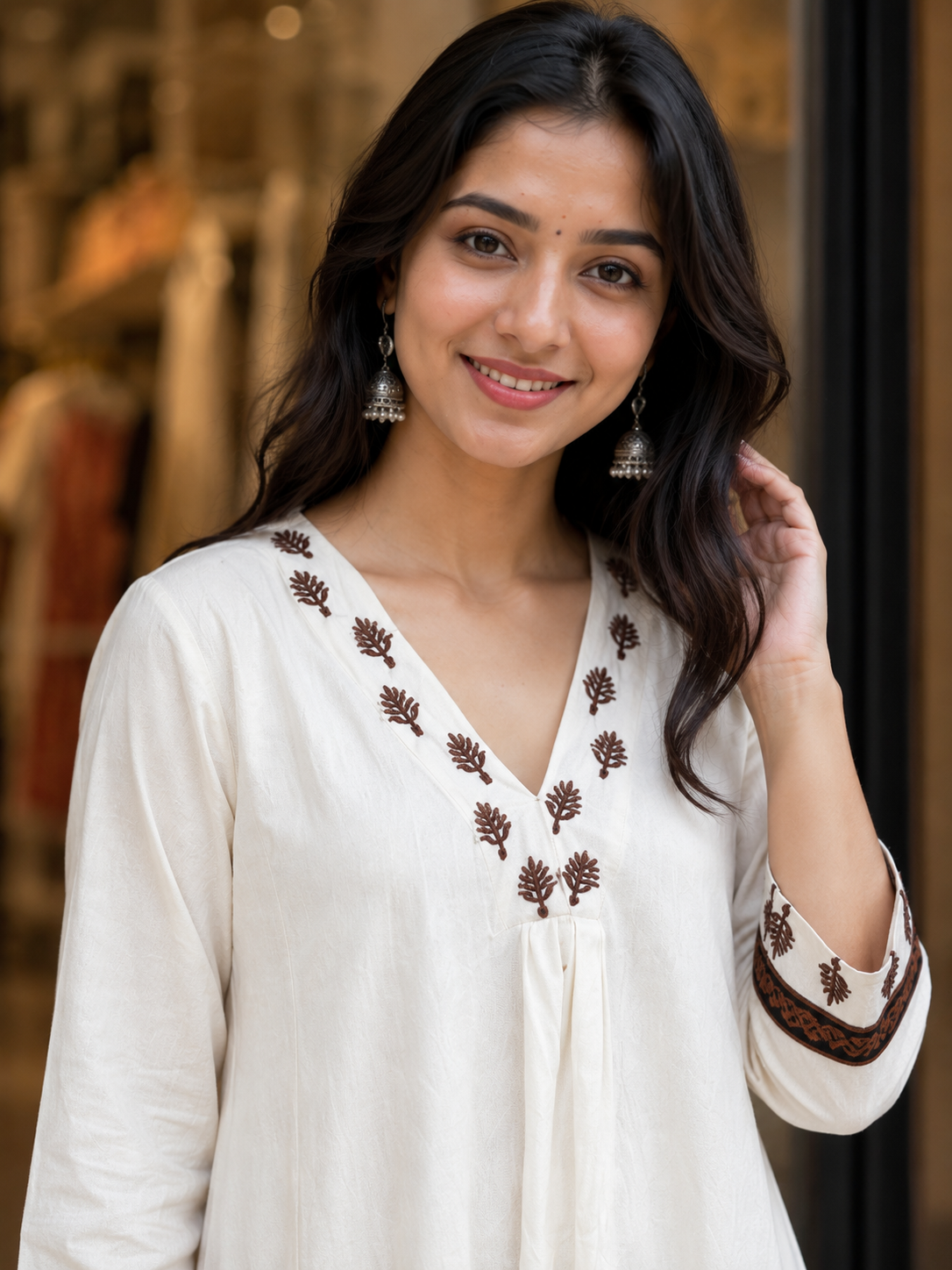 Off White Embroidered Kurta Set
