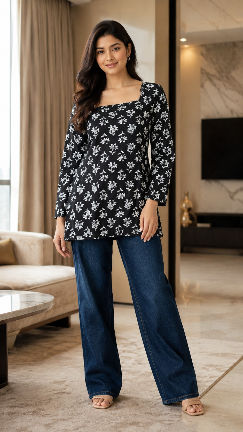 Kalaakari Black Short Kurti